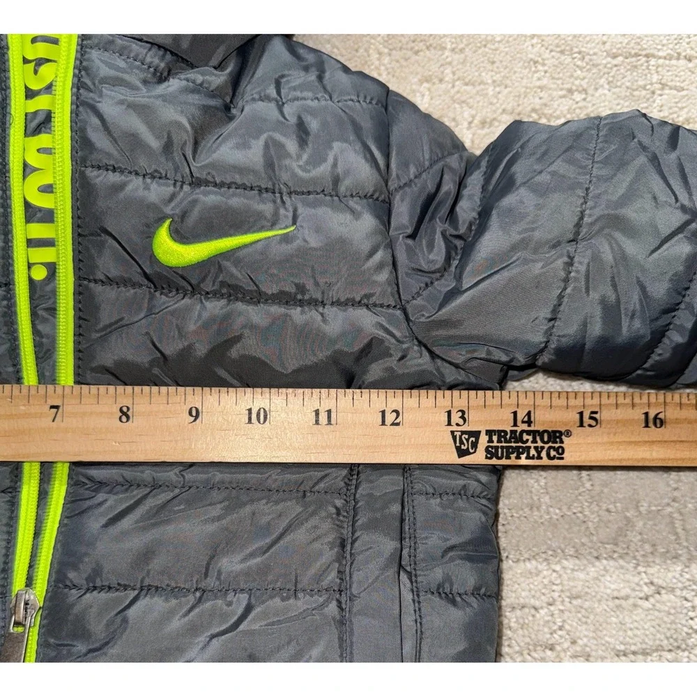Nike Puffer Jacket Kids 2T Black Neon Green Just Do It Hooded Coat